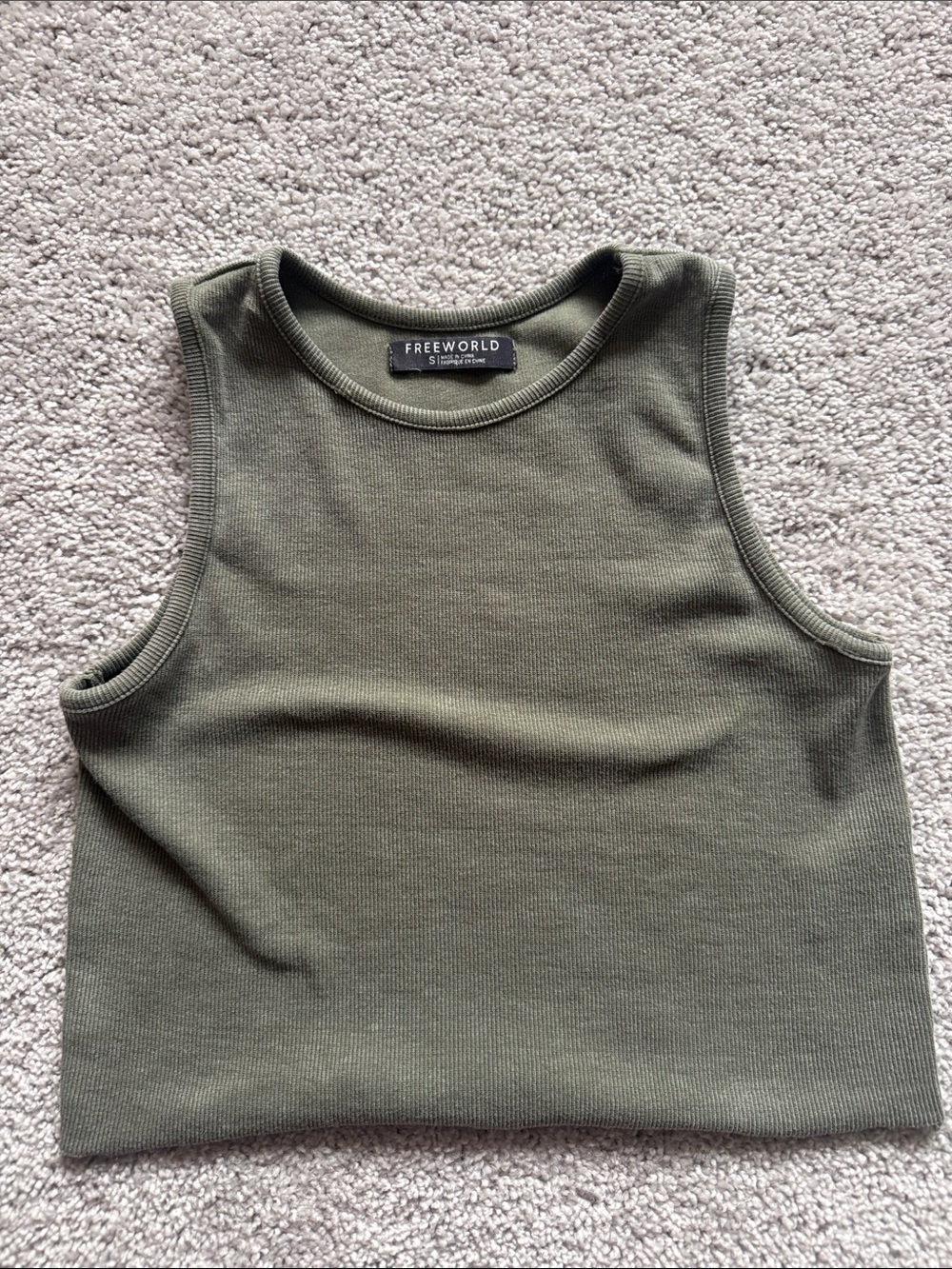 Freeworld Olive Ribbed Crop Tank Top